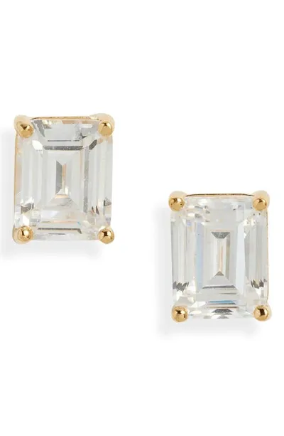 Nordstrom Emerald Cubic Zirconia Sterling Silver Stud Earrings In 14k Gold Plated