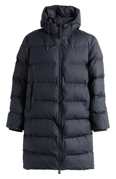 Rains Alta Waterproof Long Hooded Puffer Coat In Navy