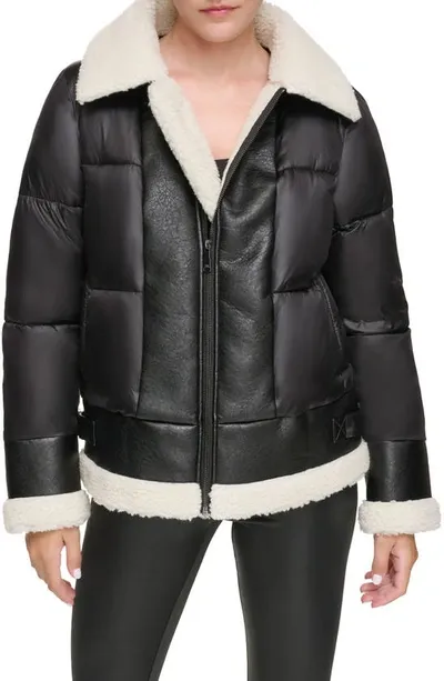 Andrew Marc Sport Ciré Faux Shearling Puffer Jacket In Black/cream