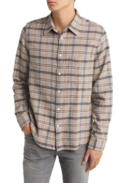 Nn07 Arne 5166 Plaid Cotton Flannel Button-up Shirt In Gray