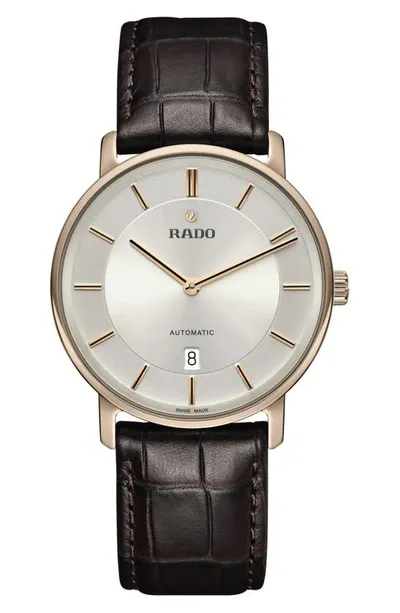 Rado Men's Swiss Automatic Diamaster Thinline Brown Leather Strap Watch 41mm In No Color