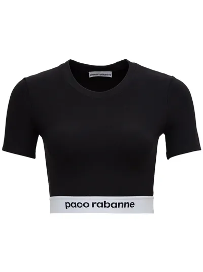 Rabanne Black Cropped Active Logo Sport Top