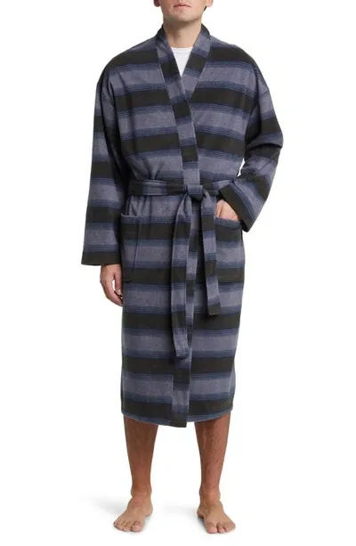 Majestic Line Up Cotton Robe In Blue Stripe