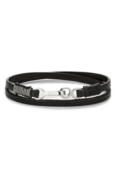 Caputo & Co Leather Cord Wrap Bracelet In Black