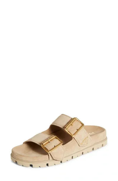 Prada Suede Double-buckle Slide Sandals