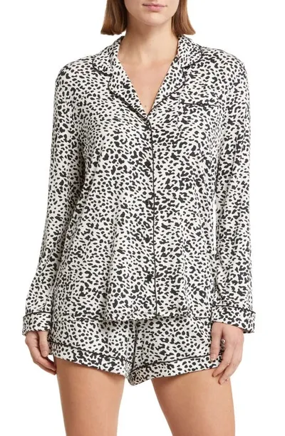 Nordstrom Moonlight Eco Long Sleeve Stretch Modal Short Pajamas In Black Leopard