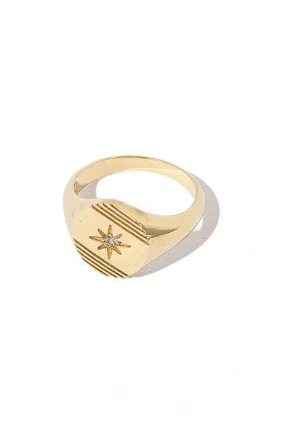 Miranda Frye Harlyn Cubic Zirconia Sunburst Signet Ring In Gold