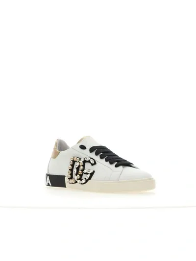 Dolce & Gabbana Portofino Vintage Sneakers In Bianco/oro