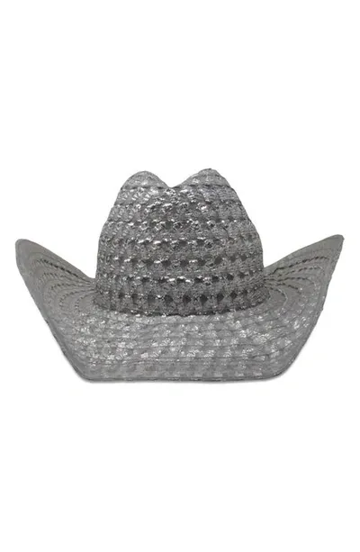 Gigi Burris Millinery Britney Metallic Detail Woven Hat In Silver