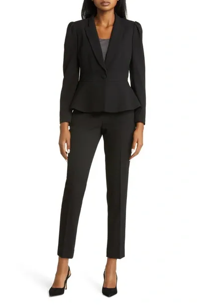 Tahari Asl Peplum Blazer & Tapered Pants Set In Black