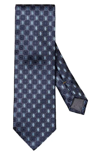 Eton Oval Medallion Silk Tie In Navy