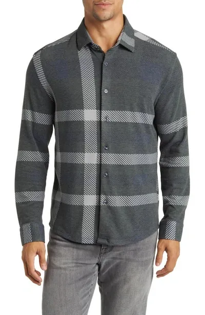 Stone Rose Big Plaid Tech Fleece Button-up Shirt In Charcoal