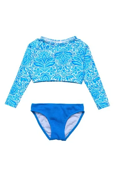 Snapper Rock Kids' Toddler, Child Girl Santorini Blue Crop Ls Rash Set