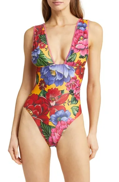 Farm Rio Winter Chita Floral One-piece Swimsuit In Multi