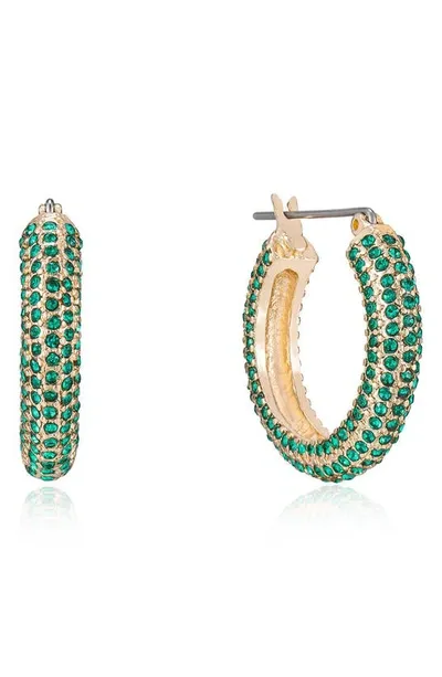 Ettika Cubic Zirconia Tube Hoop Earrings In Green