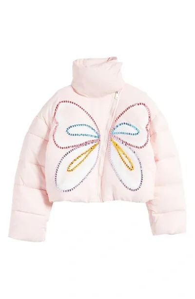 Lola & The Boys Lola + The Boys Kids' Butterfly Magic Rhinestone Puffer Jacket In Pink