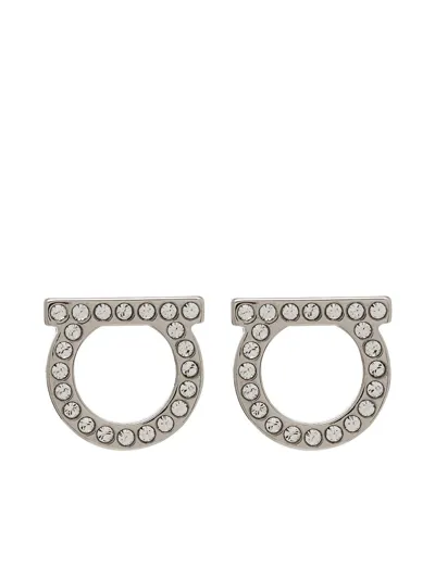 Ferragamo Gancini Crystal Embellished Stud Earrings In Silver