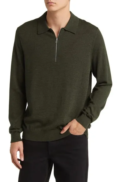 Nn07 Quarter Zip Wool Polo Sweater In Green