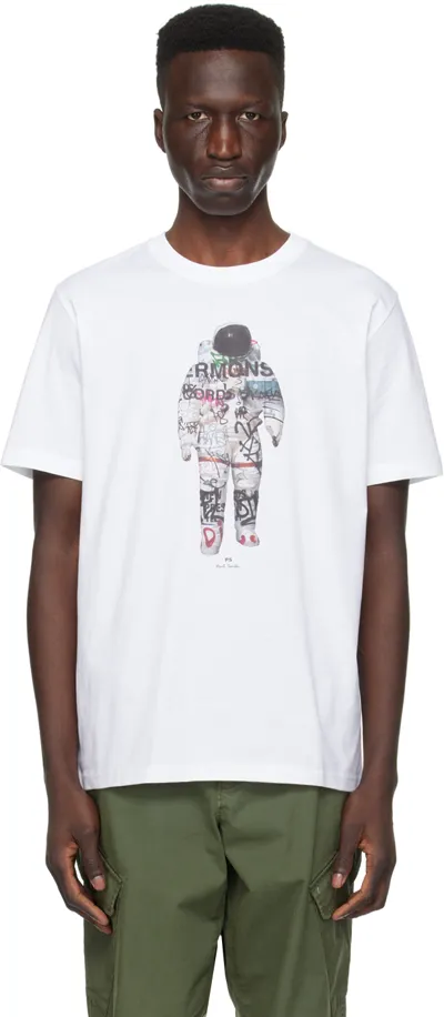 Ps By Paul Smith Astronaut-print Cotton T-shirt In White