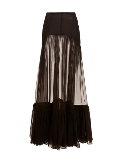 Saint Laurent Flounced Long Skirt Skirts In Brown