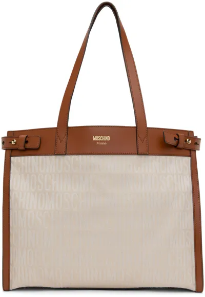 Moschino Logo-jacquard Open-top Tote Bag In Neutrals