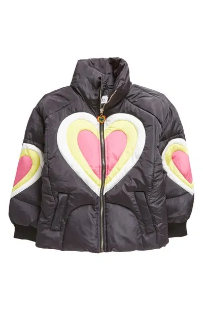 Lola & The Boys Lola + The Boys Kids' Electric Heart Puffer Jacket In Black