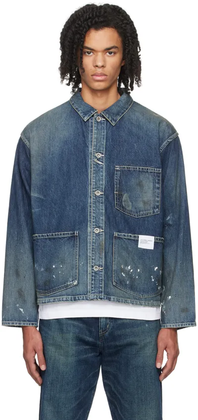 Neighborhood Paint-splatter Utility Denim Jacket In Blue