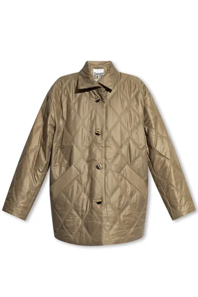 Ganni High-shine Finish Quilted Jacket In Green