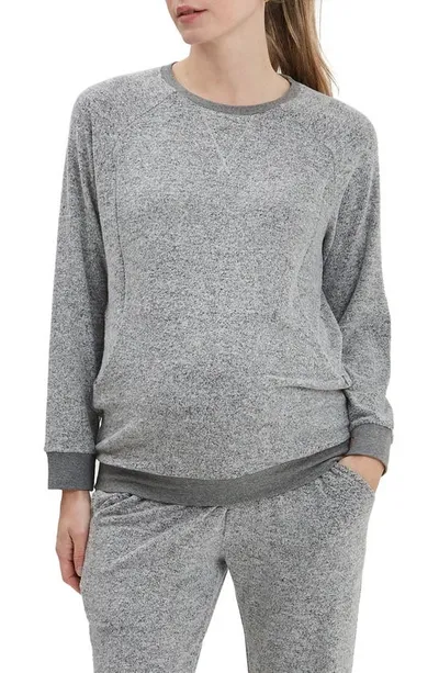 Nom Maternity Heart On My Sleeve Maternity/nursing Sweatshirt In Grey