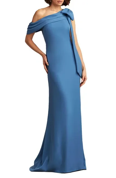 Tadashi Shoji One-shoulder Crepe Column Gown In Cadet Blue