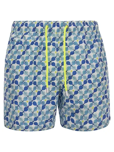 Mc2 Saint Barth Lightweight Fabric Swim Boxer Shorts With Print In Blue