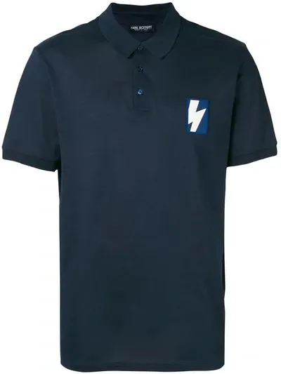 Neil Barrett Thunderbolt Patch Polo Shirt In Blue