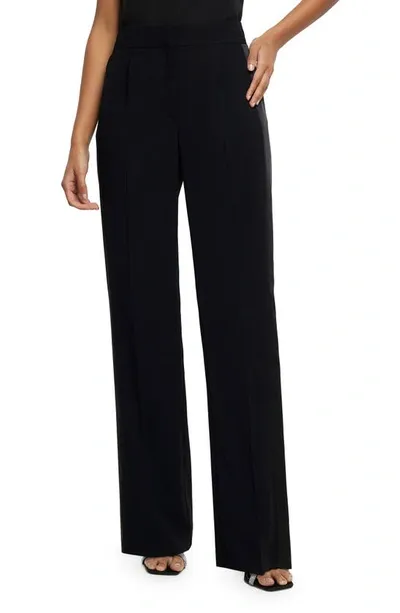 River Island Satin Stripe Crepe Straight Leg Pants In Black