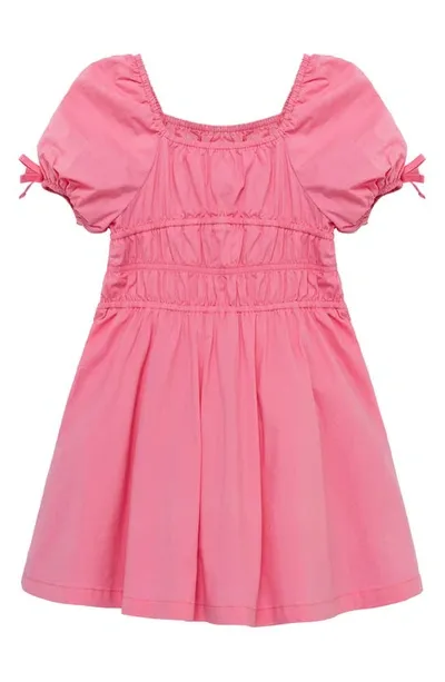 Peek Aren't You Curious Kids' Puff Sleeve Smocked Poplin Babydoll Dress In Pink