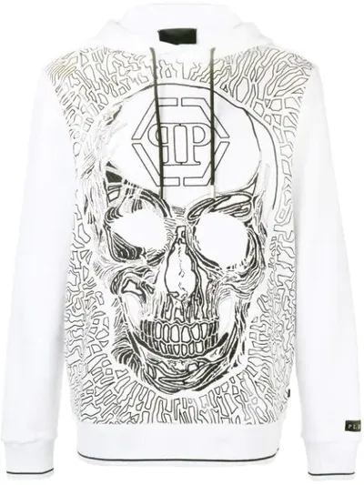 Philipp Plein Skull Embroidered Hoody In White