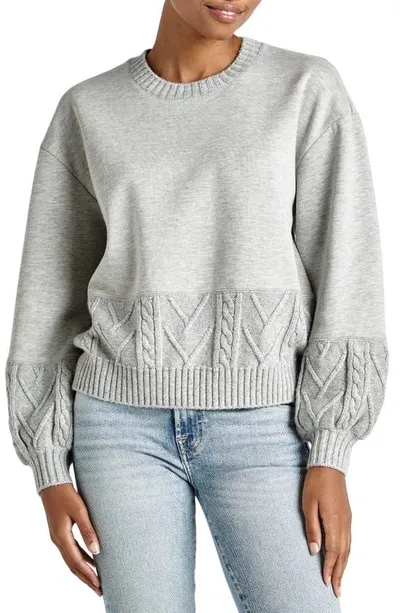 Splendid Vienna Cable Stitch Trim Sweater In Light Heather Grey