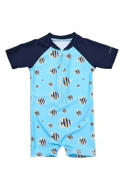 Snapper Rock Babies'  Kids' Angel Fish Short Sleeve One-piece Rashguard Swimsuit In Blue