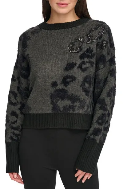 Dkny Animal Jacquard Sequin Long Sleeve Sweater