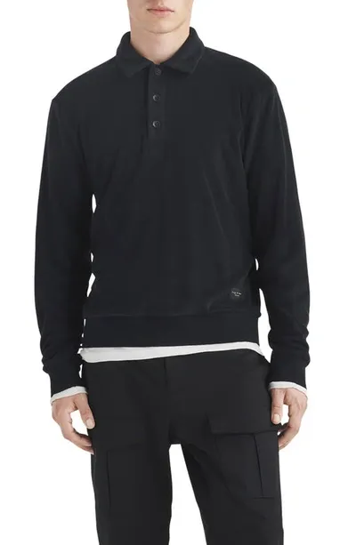 Rag & Bone Long Sleeve Terry Cloth Polo In Black