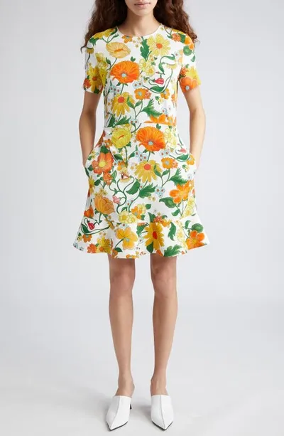 Stella Mccartney Floral-print Peplum Dress In Multicolor Orange