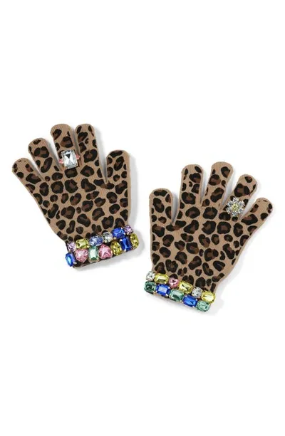 Super Smalls Kids' Embellished Leopard Print Gloves In Brown Multi