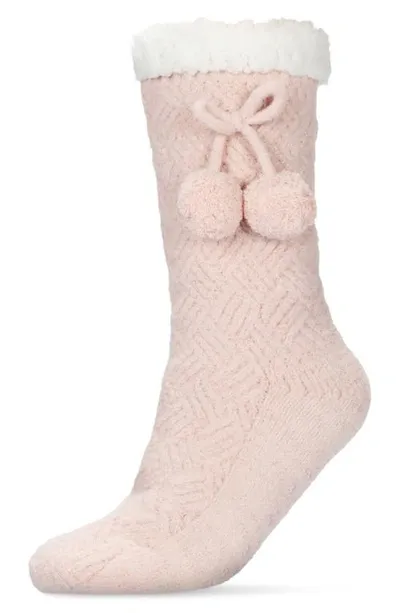 Memoi Pompom Fleece Lined Socks In Pink