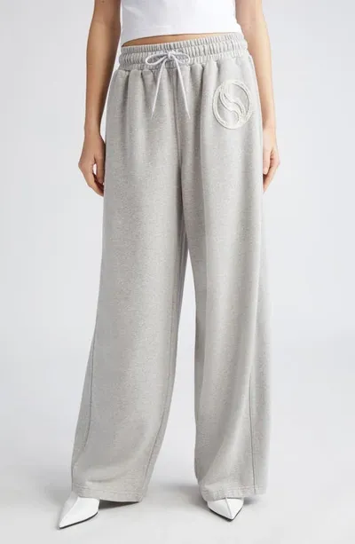 Stella Mccartney S-wave Logo Patch Wide Leg French Terry Sweatpants In Light Grey Melange