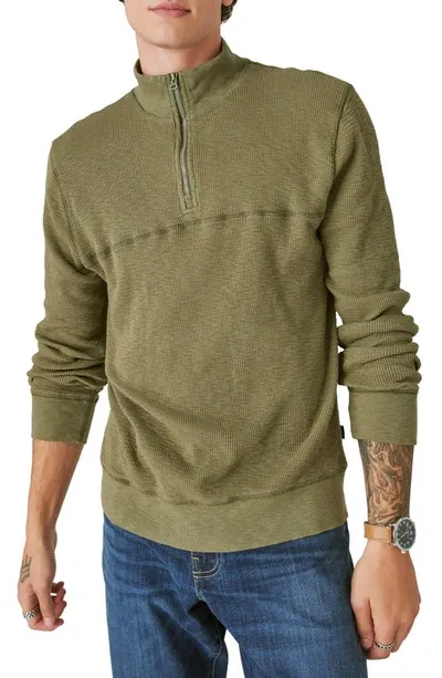 Lucky Brand Garment Dye Thermal Half Zip Pullover In Camo Green Cotton