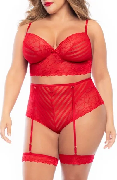 Mapalé Mapale Lace Bra, High Waist Briefs & Garters In Red