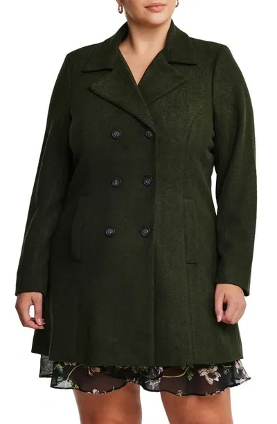 Estelle Homeland Herringbone Double Breasted Coat In Olive