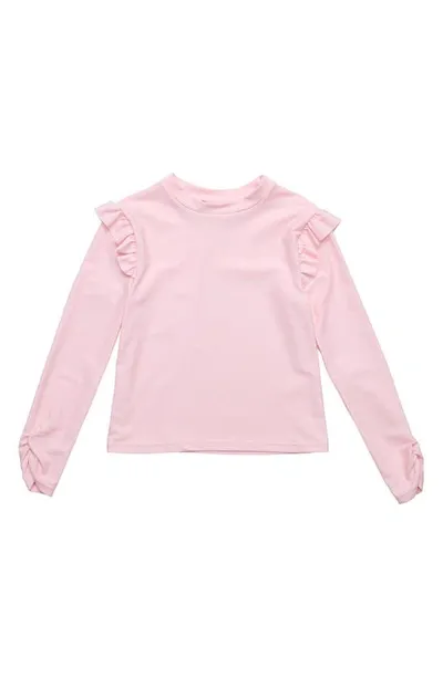 Snapper Rock Kids' Ballet Pink Ruffle Trim Long Sleeve Rashguard Top