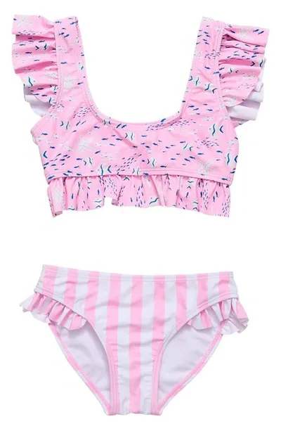 Snapper Rock Girls' Pink Sea Frilled Crop Bikini - Little Kid, Big Kid