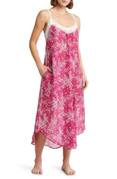 Papinelle Cheri Blossom Lace Trim Nightgown In Dark Raspberry