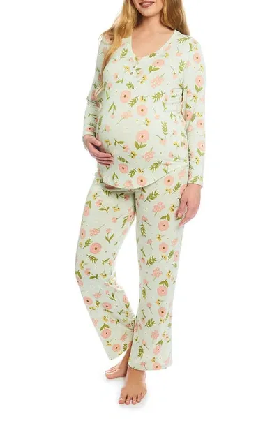 Everly Grey Laina Jersey Long Sleeve Maternity/nursing Pajamas In Carnation